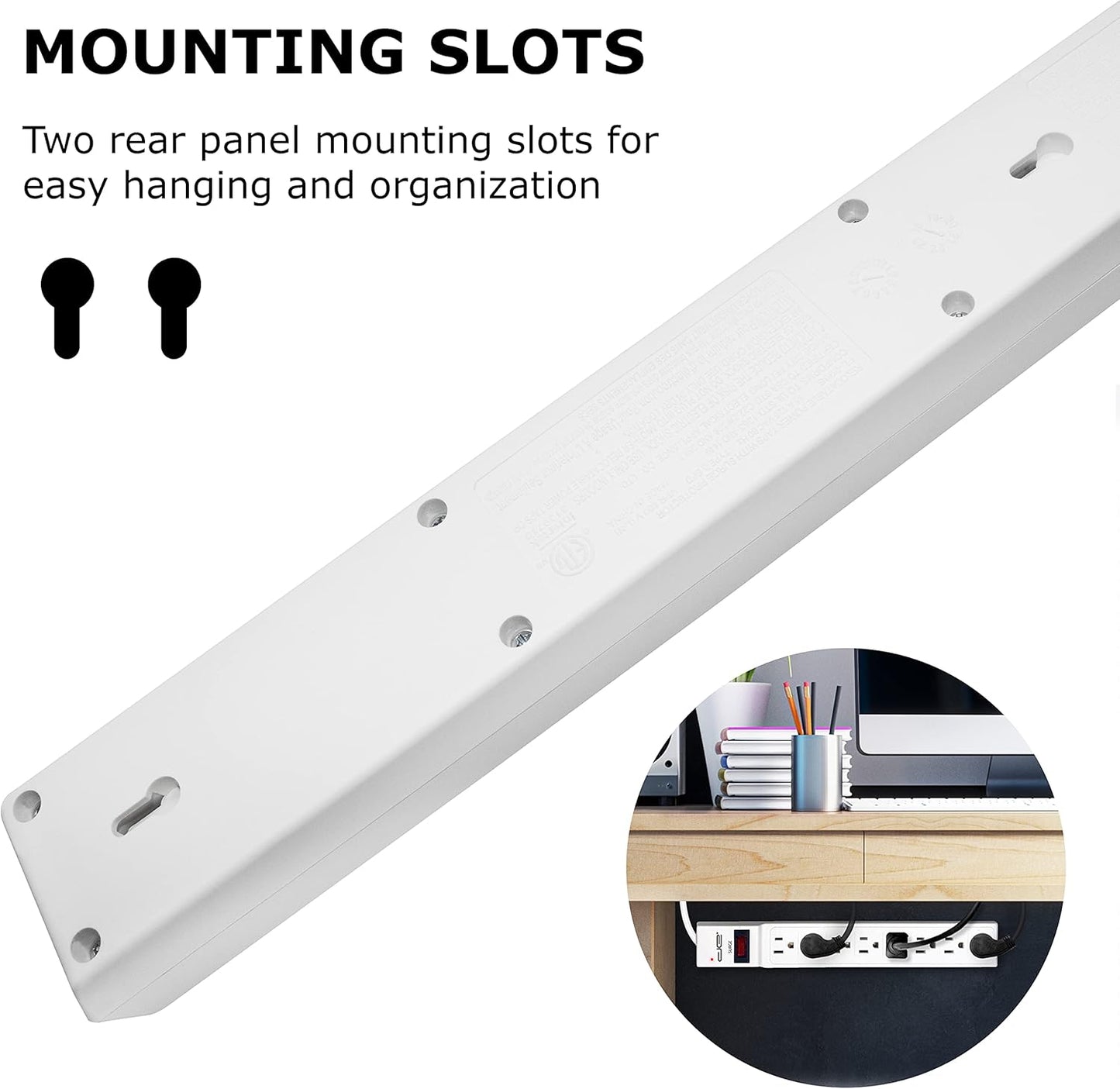Digital Energy 8 Outlet Surge Protector Power Strip - 15 AMP, 1875 W, 125 V, 350 J Surge Protection, ETL Listed - Flat Plug, White, 8 FT