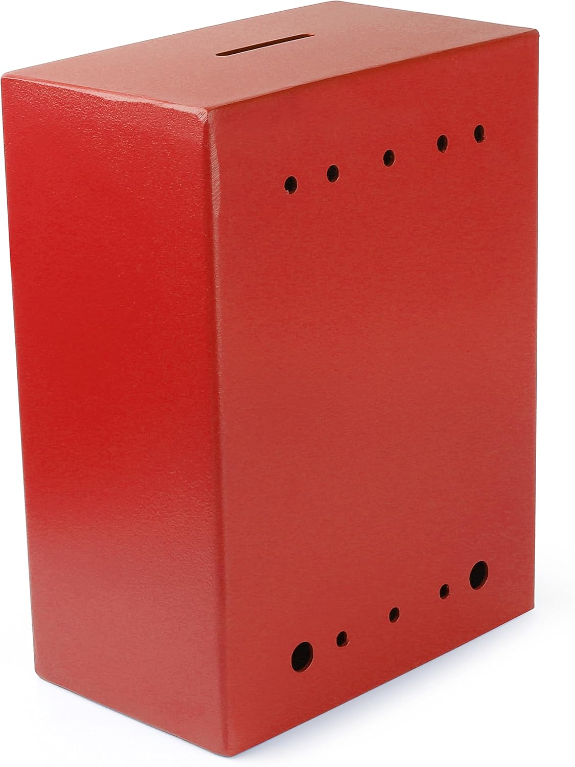 Secure Metal Charity Collection Box - Steel, Drop Box with Slot, Easy Wall Mount, 8.5x6.5x4", "Red