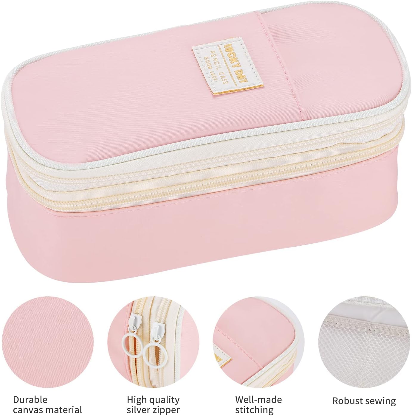 Dugio Big Pencil Case for Girls Organizer Pencil Bag with Zipper Pencil Pouch for School Teens Kids Aesthetic Large Pencil Pouch Pink