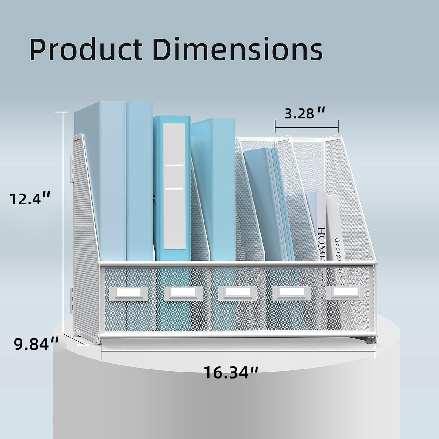 SUPEASY Desk Organizers Metal Desk Magazine File Holder with 5 Vertical Compartments Rack File Organizer for Office Desktop, Home Workspace, White