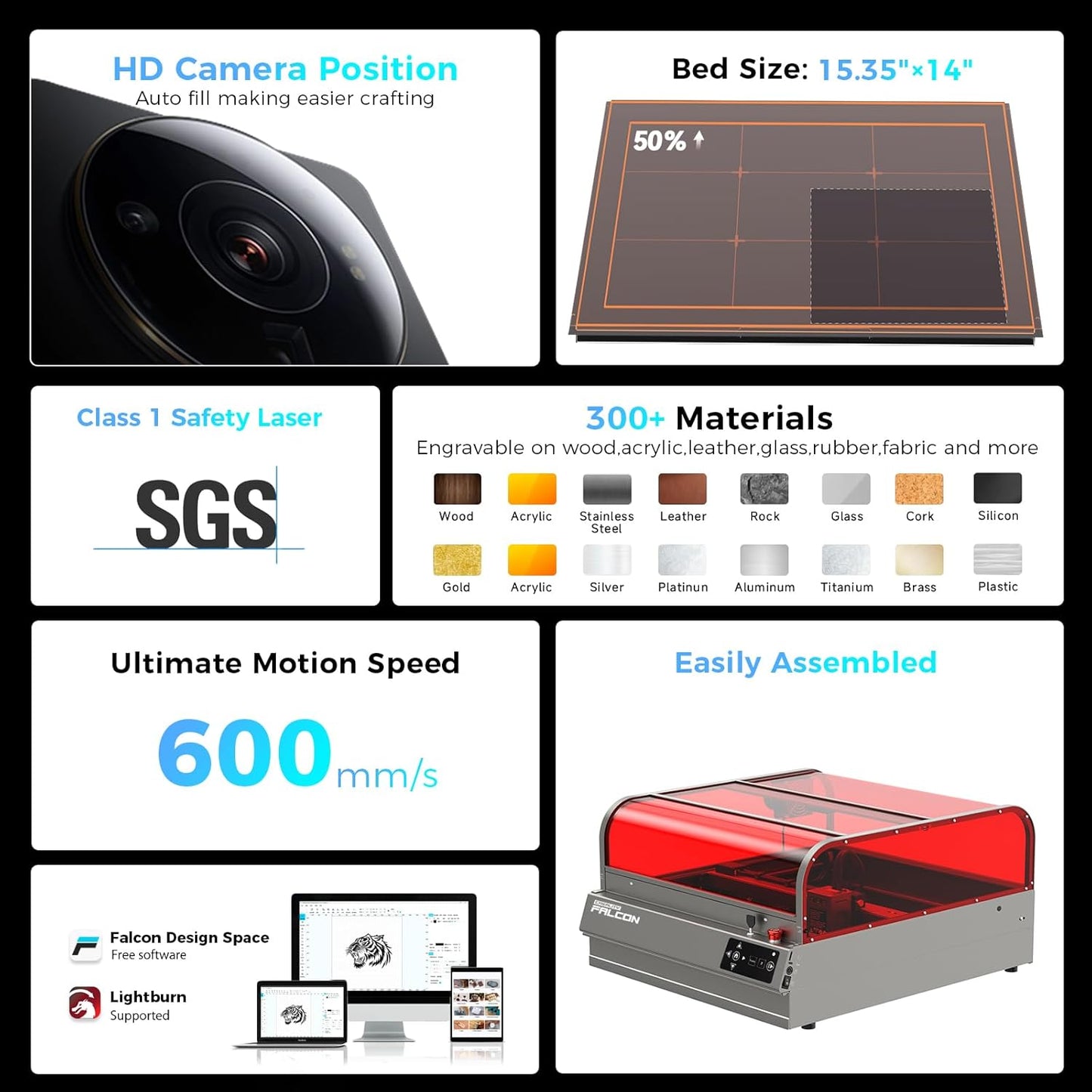 Creality Laser Engraver Faclon2 Pro S 22W Desktop Diode Laser Cutter and Engraver Machine with Enclosure,Smart Camera,Air Assist, Auto Focus Engraving Machine