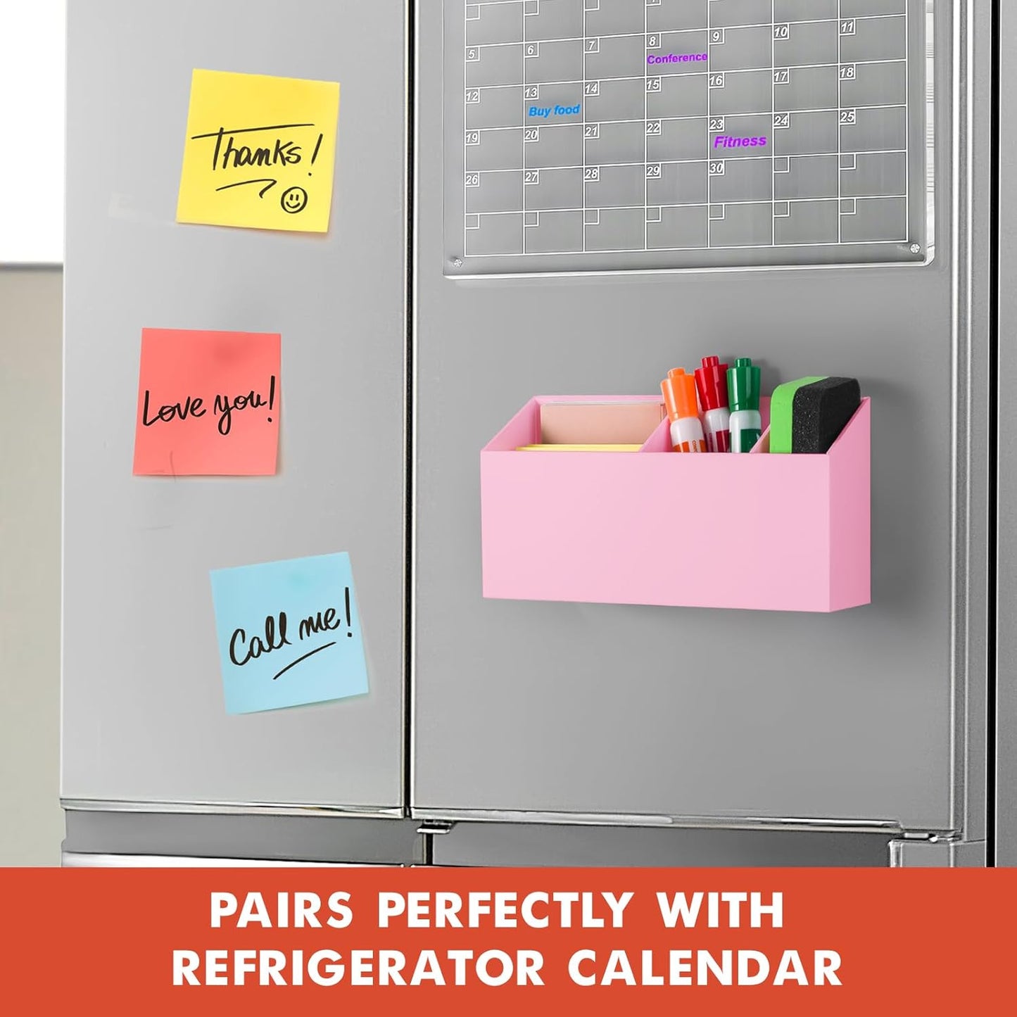 Magnetic Dry Erase Marker Holder, Acrylic Magnet Pen Holder for Whiteboard, Refrigerator, Magnetic Fridge Organizer for Office, Classroom, Whiteboard Maker Holder, Locker Organizer-Pink