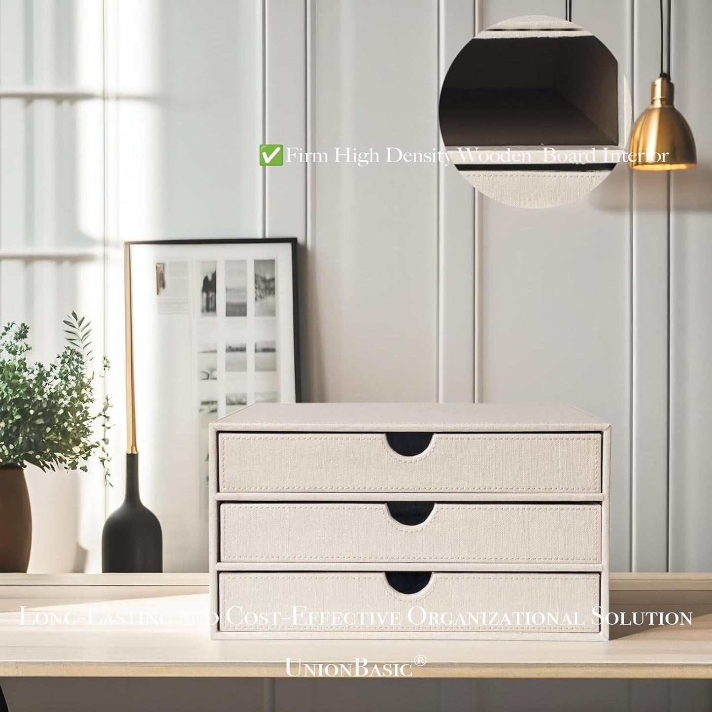 UnionBasic Document Organizer, 3-Drawer File Cabinet Document Storage Box, Office Desktop Filing Organizer, Beige