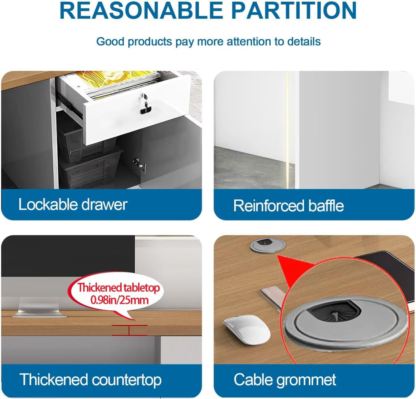Reception Desk with Counter Modern Front Office Desk Large Reception Room Tables Checkout Counter Reception Table for Retail Lobby Beauty Salons White 94inch/240cm