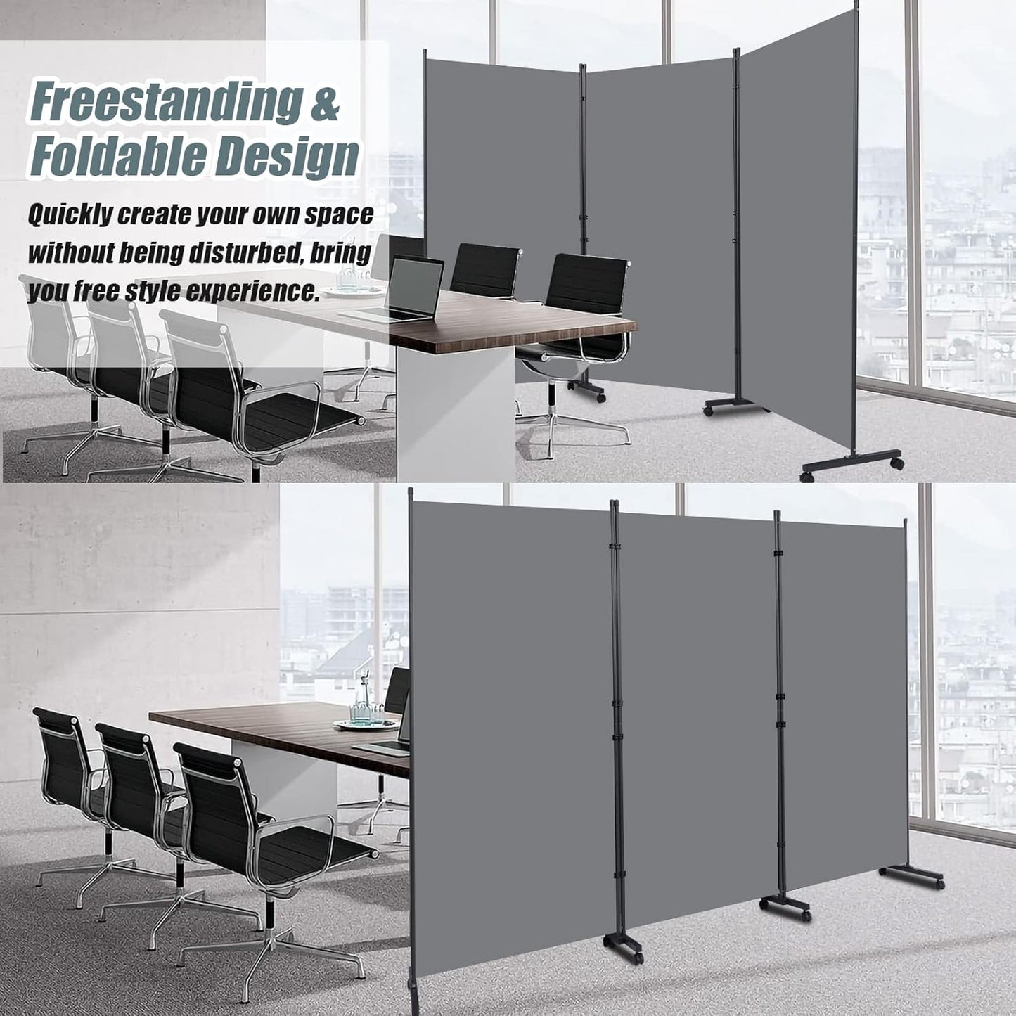Room Divider Folding Privacy Screens with Wheels, 6FT Tall Divider for Room Separation, 3 Panel Movable Room Partitons and Dividers, Indoor Room Dividers Panel with Non-See Through Fabric for Office