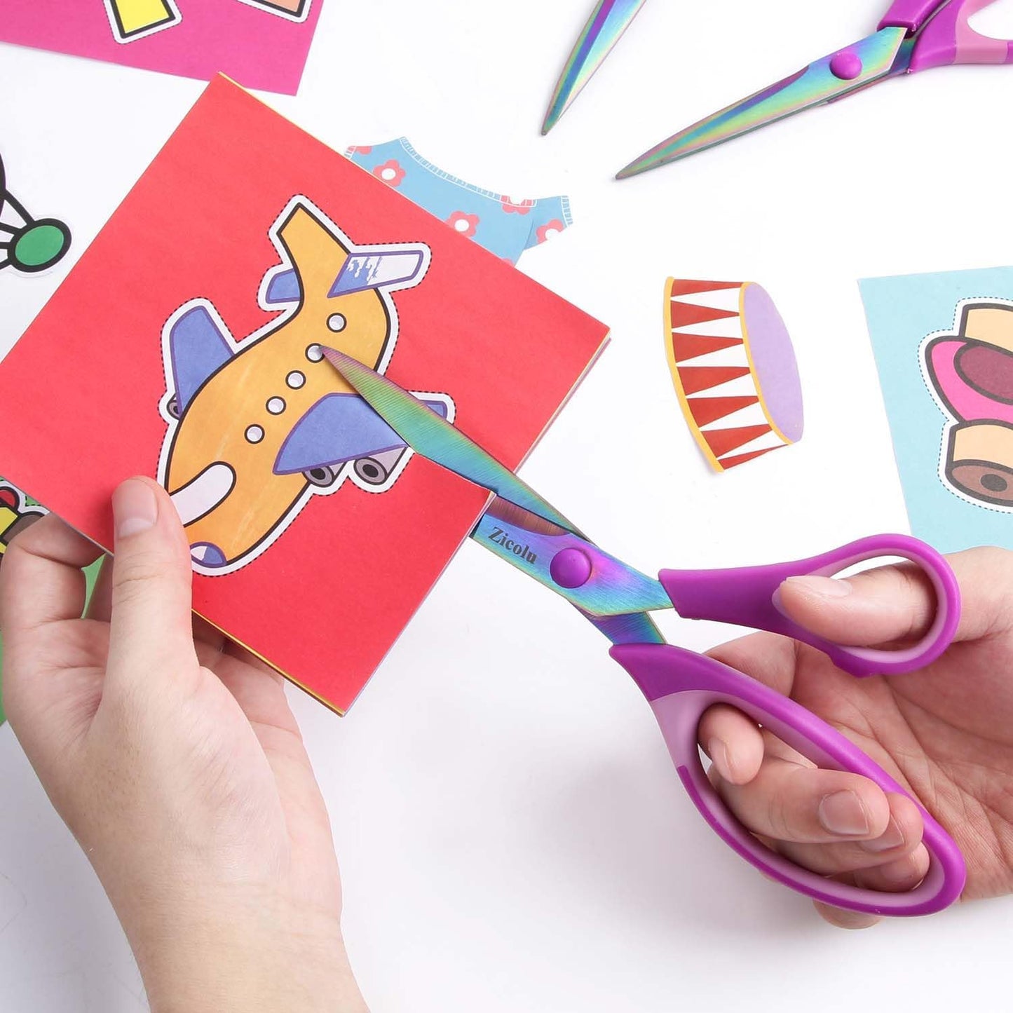 8.5" Scissors All Purpose, Multipurpose Office Scissors Set of 3 pack, sharp Titanium Coating Blade and Soft Comfort-Grip Sturdy Scissors for Fabric School Craft Sewing Home, Right/Left Handed, Purple