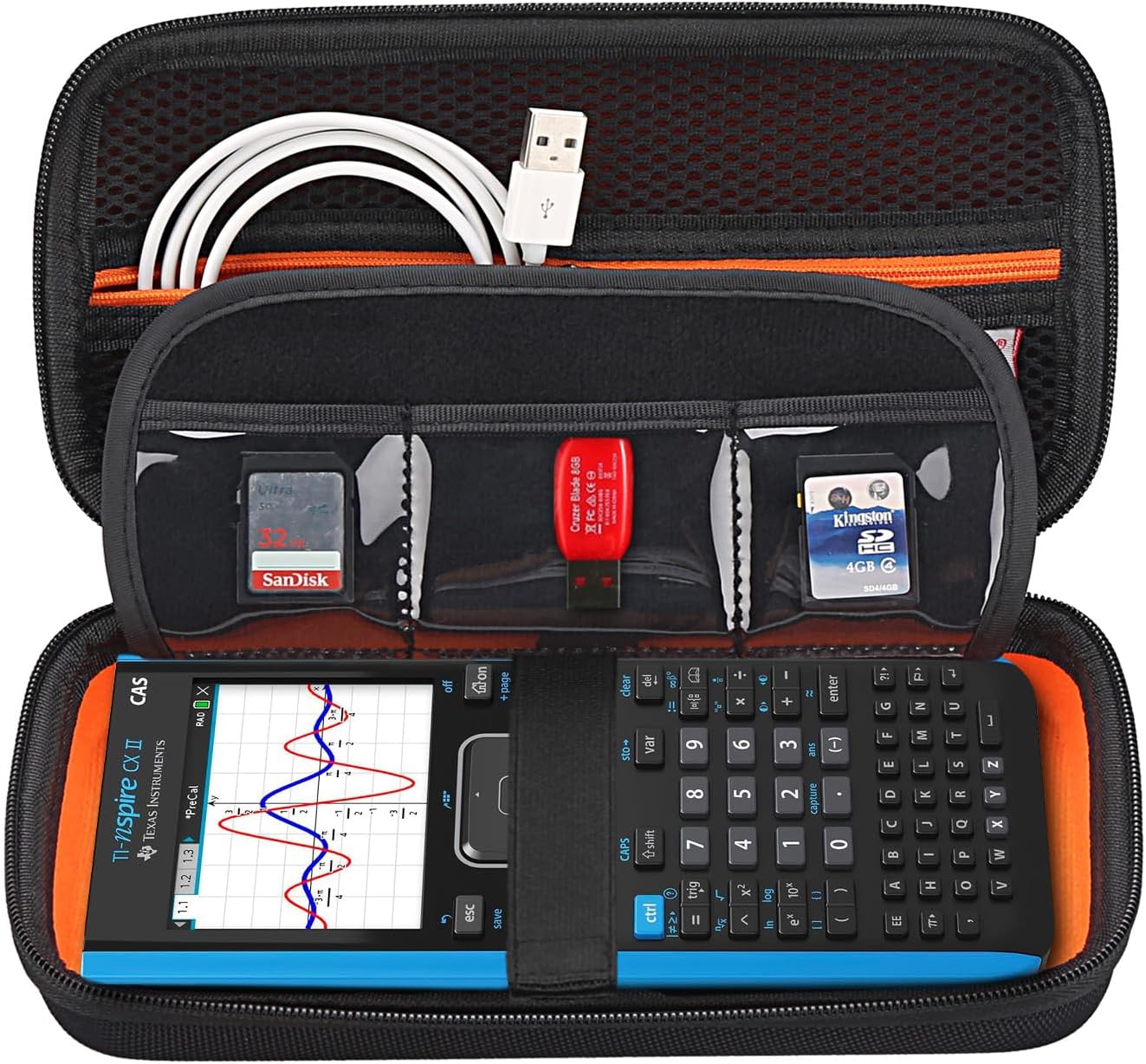 BOVKE Calculator Case for Texas Instruments TI-Nspire CX II CAS/CX II/CX CAS/CX Color Graphing Calculator and More - Extra Mesh Pocket for USB Cables and Other Accessories, Black