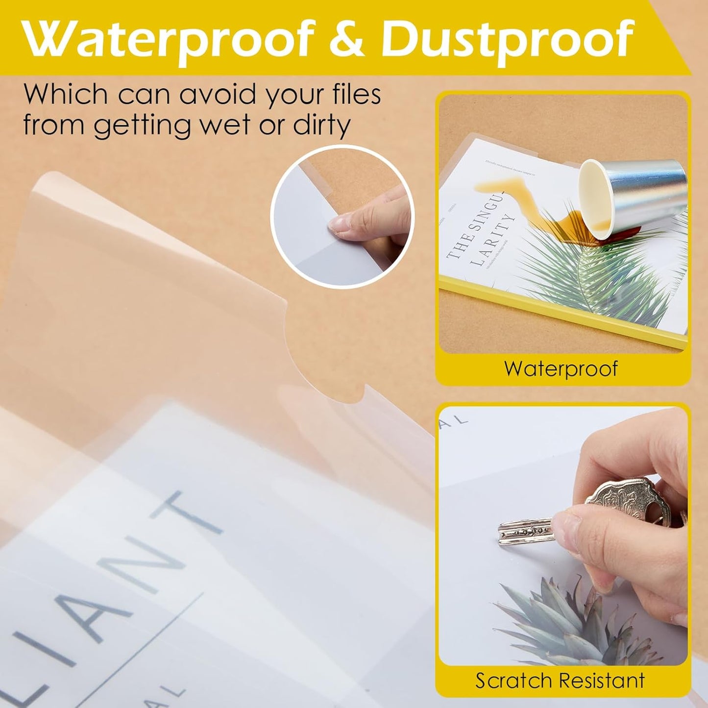 Thenshop 100 Pcs Clear Report Covers with Sliding Bars Sliding Bar File Folder Binder Plastic Report Folder for File Paper Book Resume Letter Office, 30 Sheet Capacity(Yellow)