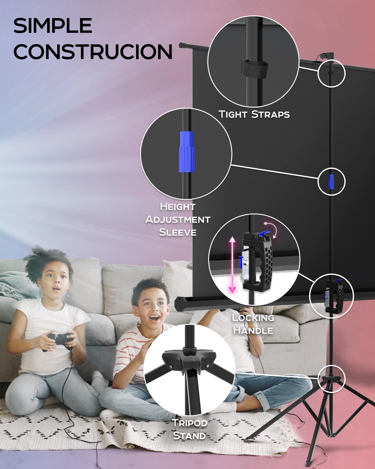 PropVue Projector Screen with Stand 84" - Indoor & Outdoor Projection Screen for Movie or Office Presentation - 16:9 HD Premium Wrinkle-Free Tripod Screen for Projector with Carry Bag & Tight Strap