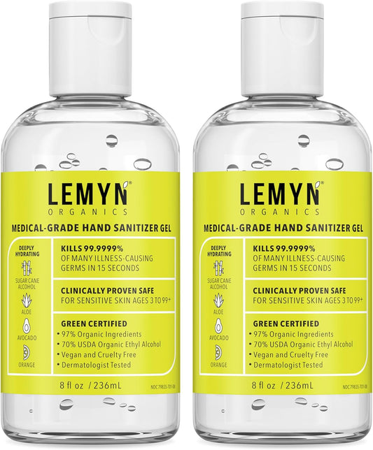 Medical Grade Hand Sanitizer Gel - 97% ORGANIC - 8 FL.OZ. Flip-Top (PACK OF 2)