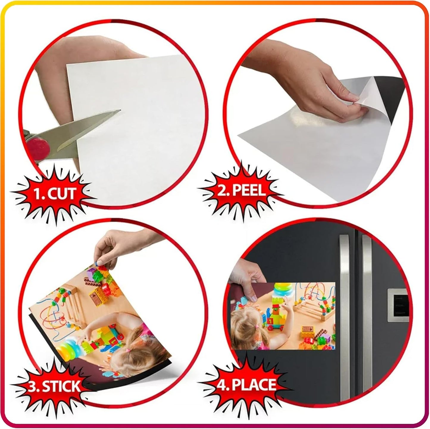 Magnetic Sheets with Adhesive Backing for Crafts, DIY 8 Pack. Strong Craft Magnets 6" x 9" to Make Flexible Magnet Self Sticky Tapes, Strips, Squares, Sheet for School Classroom Board, Fridge, Photos