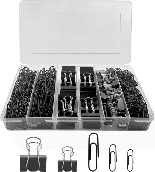Black Paperclips Office Supplies Set Small Medium Large Paper Clips and Binder Clips Assorted Sizes for Home, School and Office Supplies