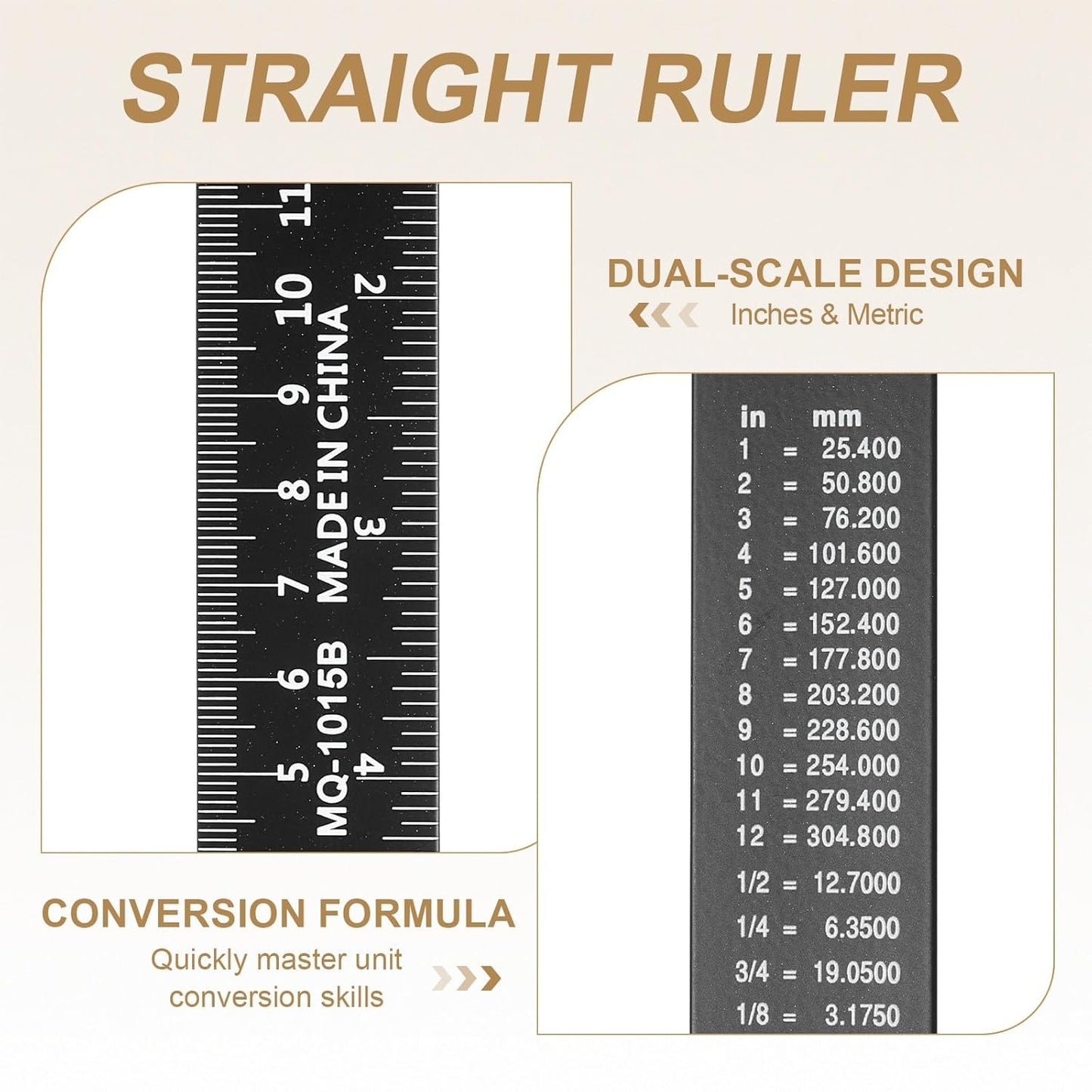HARFINGTON 4pcs Metal Straight Ruler 15cm Metric SAE Aluminum Alloy Measuring Rulers Scale Tool with Hole for Measure Study Reading Classroom Office, Black