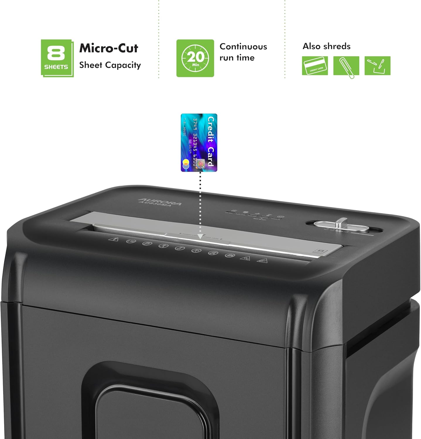 Aurora AU830MA High-Security 8-Sheet Micro-Cut Paper and Credit Card Shredder/ 20 Minutes/Security Level P-5