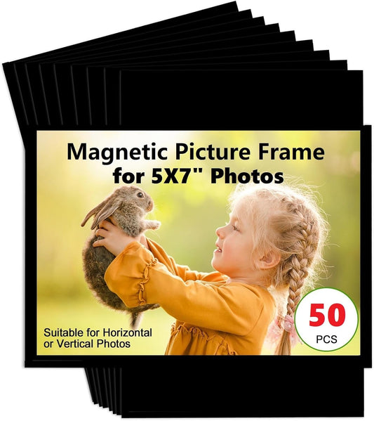 Bulk Magnetic Picture Frame 5X7 for Refrigerator-50 Pack,Black Photo Magnets Sleeves for Teachers