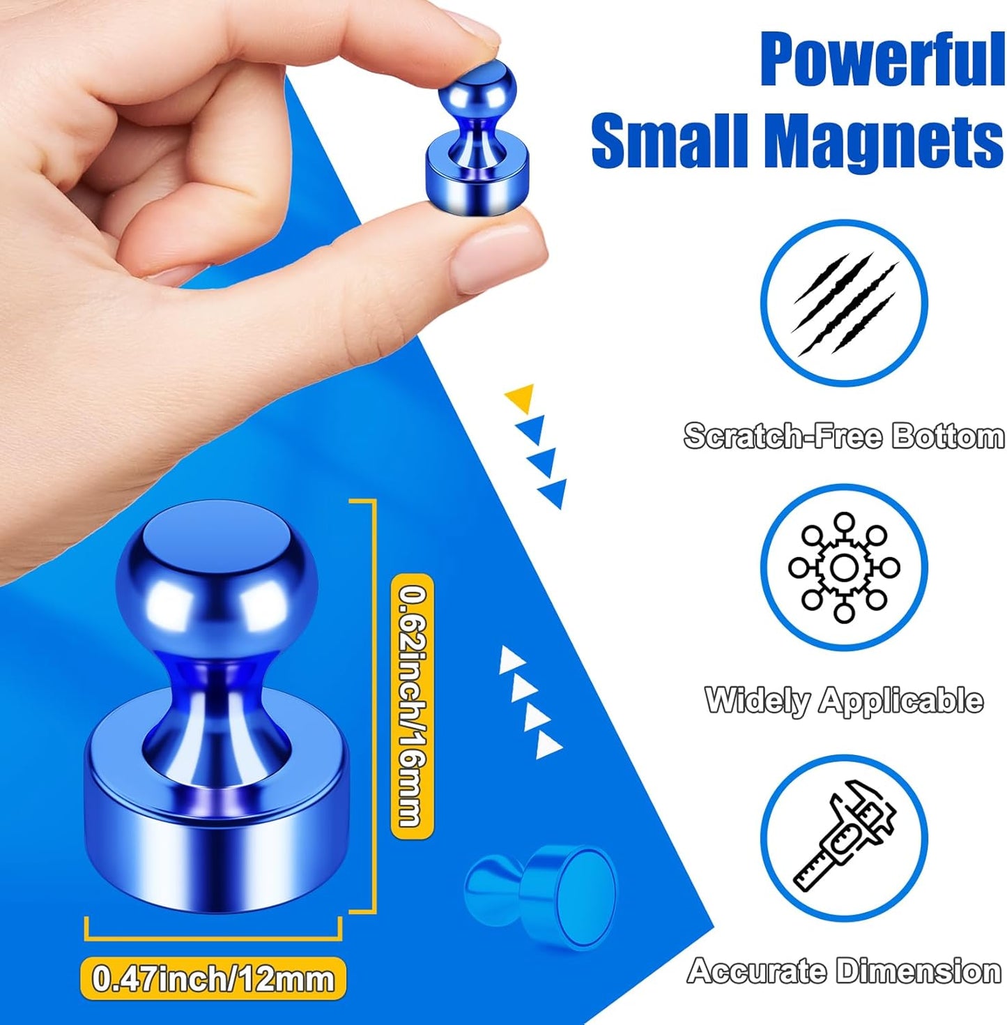 Strong Whiteboard Magnets, Small Cute Kitchen Magnets for Refrigerator, Blue Metal Magnetic Push Pins, 18 Pack Magnetic Clips for for Gadgets, Desk Accessories, Classroom, Bulletin Board