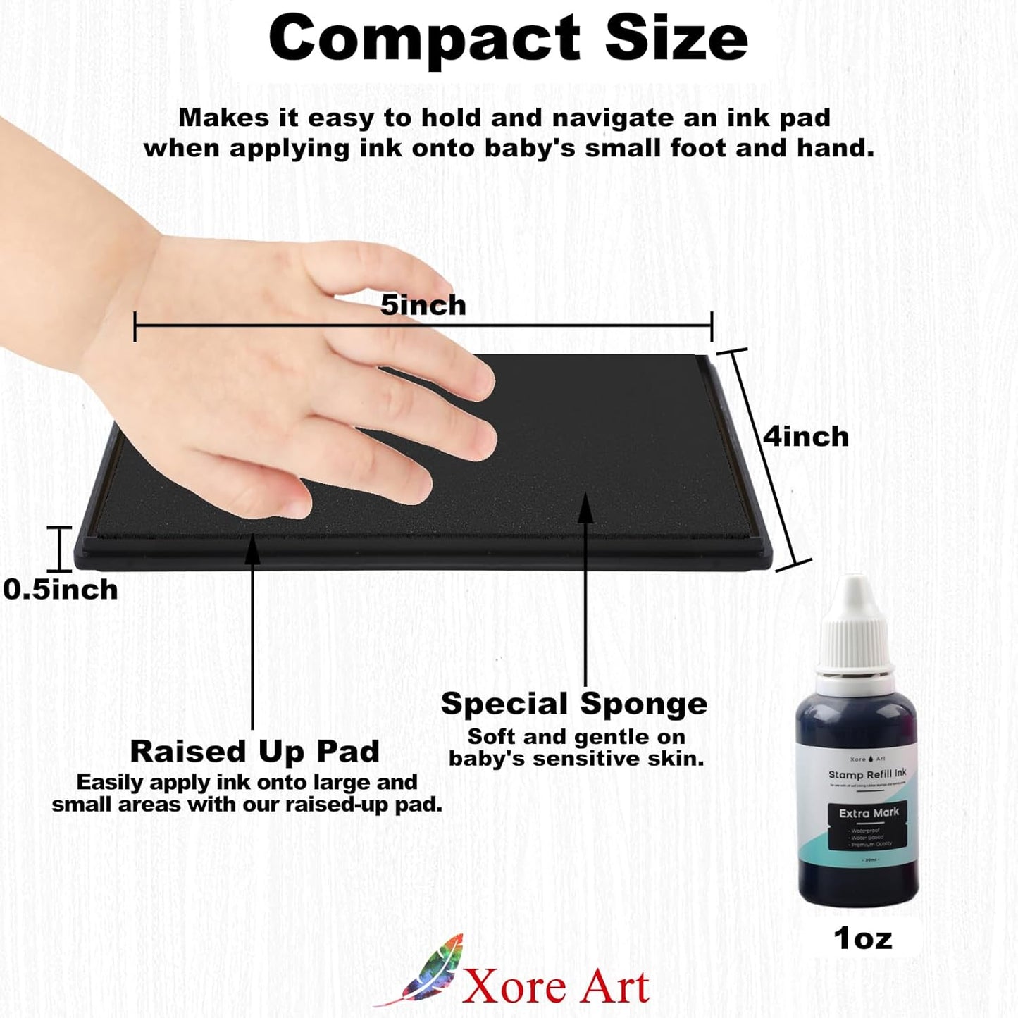 5"x4'' Large Ink Pad Washable Stamp Ink Pad for Baby Footprint Handprint with 30ml Premium Refill Ink (Black)