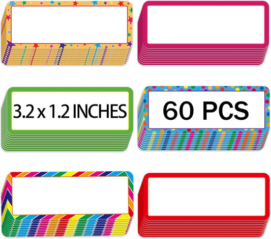 60PCS Magnetic Dry Erase Labels, 2"x1" Blank Write-On Name Tags, Color-Coded Magnet Label Stickers for Whiteboard, Locker, Fridge, Classroom, Reusable Writable Name Plates