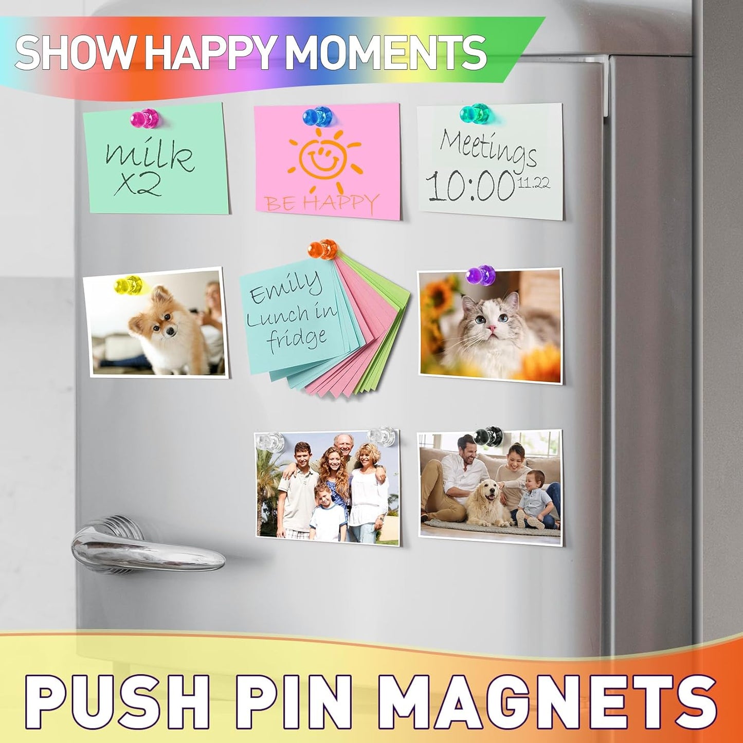 VNDUEEY 96PCS Strong Fridge Magnets, Colorful Magnetic Push Pins for Bulletin Board, Dry Erase Magnets Refrigerator Magnet, Small Strong Magnets for Whiteboard, Kitchen, School, Office, Map (8 Colors)