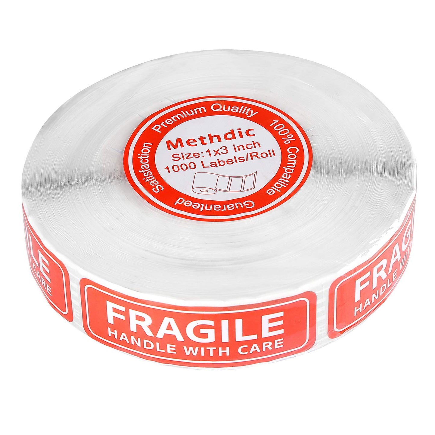 Methdic Fragile Stickers - 1"x 3" Strong Adhesive Fragile Labels 1 Roll/1000 Labels(Handle with Care,Fragile) Stickers for Shipping and Moving