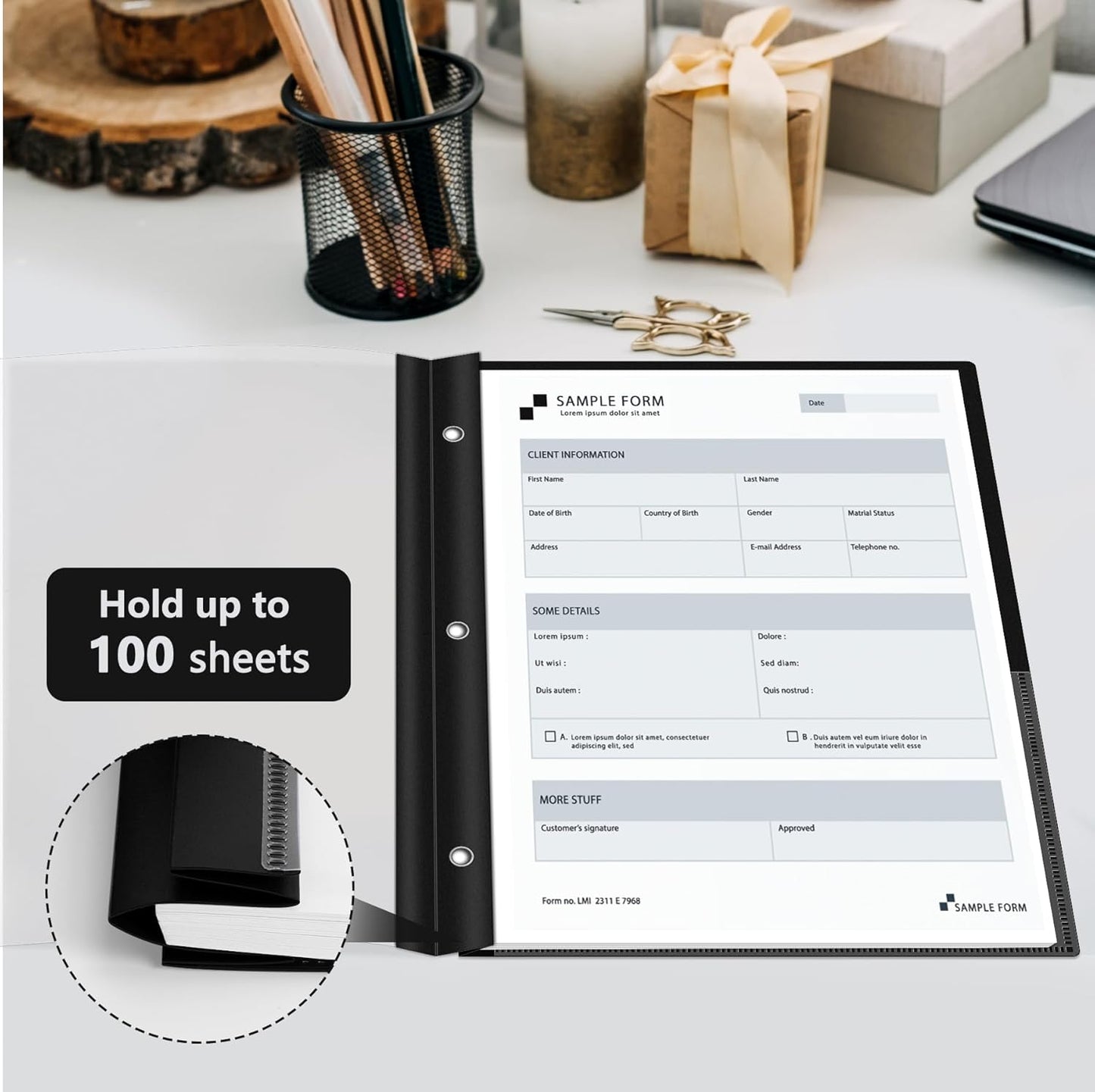 Ndsox 5 Packs Clear Front Report Covers with 3-Prong Fasteners, Plastic Project Presentation Folders Resume Document Covers with Black Back for 8.5" x 11" Letter Size Paper for School Office Business