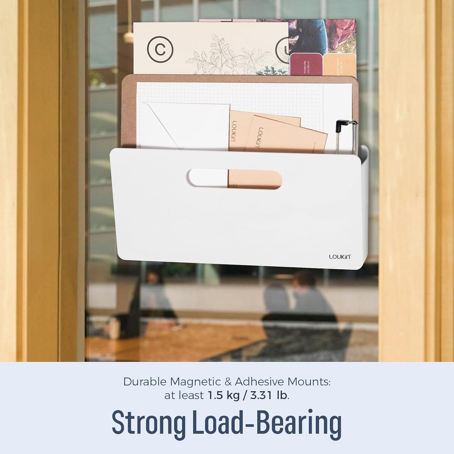 loukin Magnetic File Holder - Vertical Wall Mount Organizer for Whiteboard, Refrigerator, Office Wall, Documents, Letters (White)