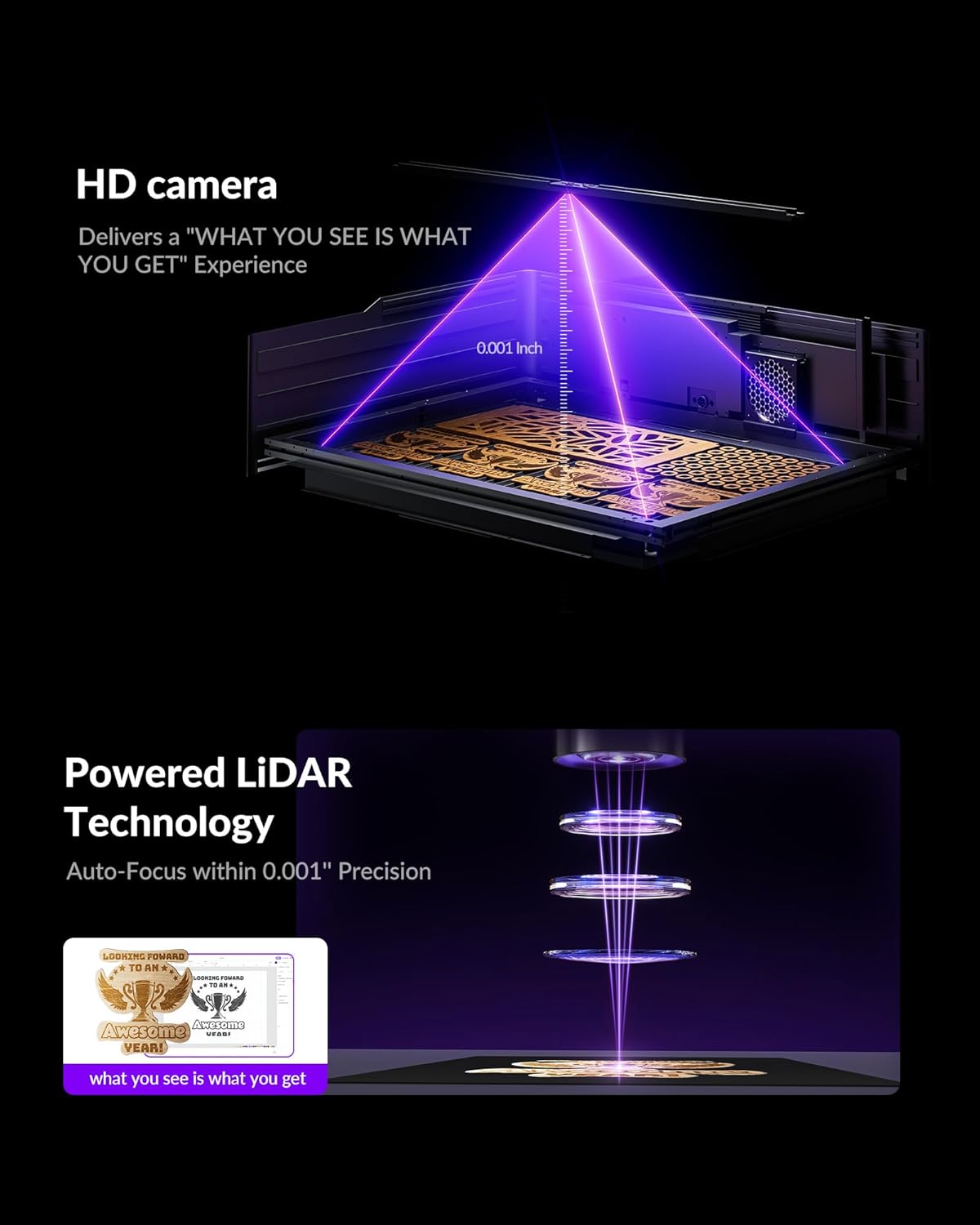 WECREAT Vision Pro 45W Laser Cutter and Engraver with Fume Extractor, HD Camera & Auto-Lifting, Laser Cutter Cuts 1” Wood, Full Enclosure Laser Engraving Machine for Wood and Metal, Acrylic, etc