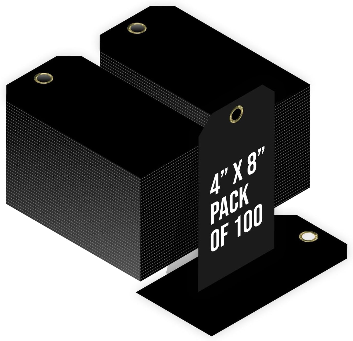 Tags 4 Less 15 Mil Waterproof Plastic Tags, Pack of 100 – 4” x 8” Heavy Duty Plastic Tags for Labeling, Outdoor Tagging, Equipment Labeling, Luggage, Valves & More (Black)
