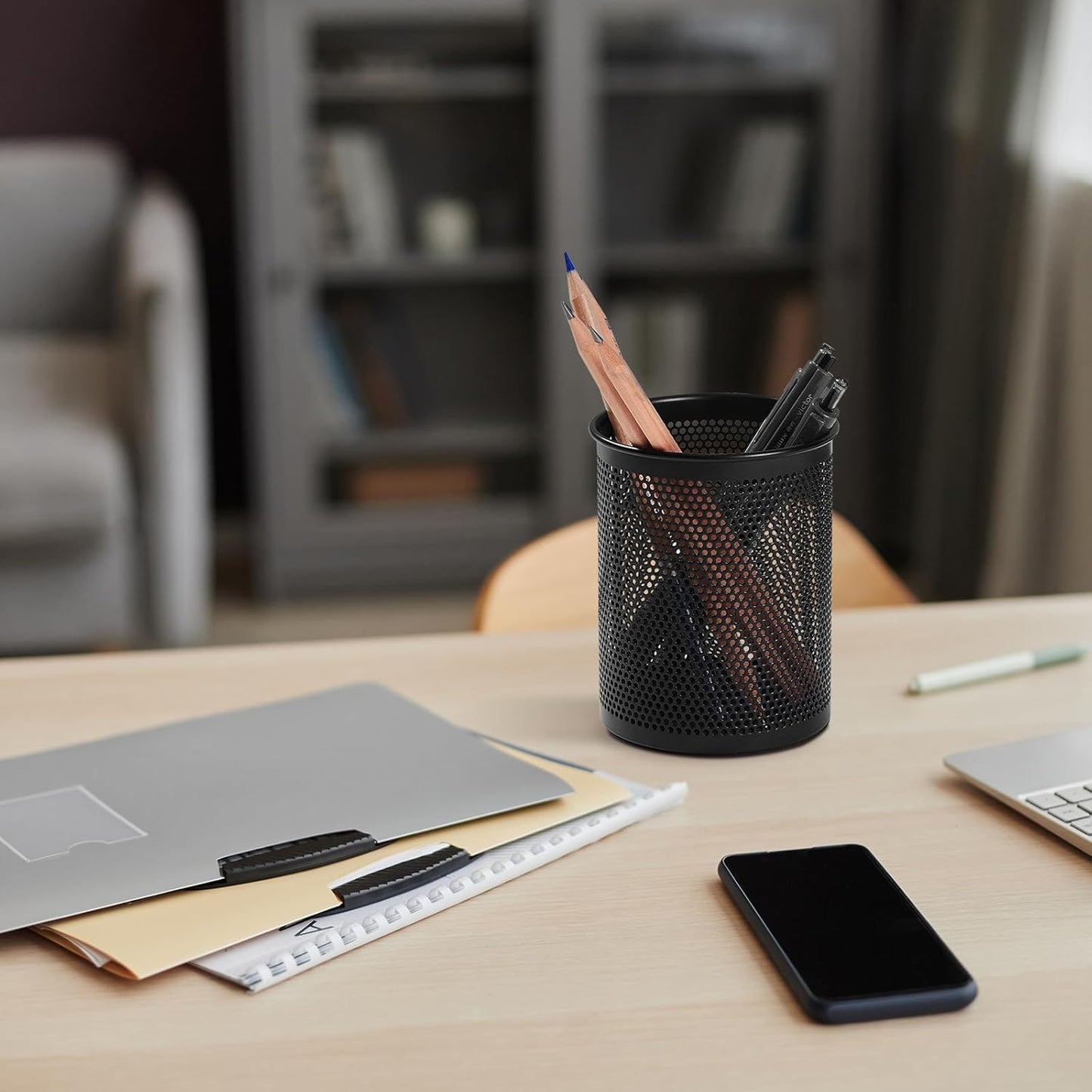 Comix Pen Holder Desk Organizer, Wire Mesh Pencil Cup with Foam Pad and Non-Slip Bottom Office Supplies Desk Accessories for Home Office School, 2 Packs