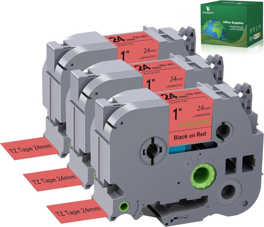 TZe-451 24mm TZe Red Tape Compatible with Brother PTouch TZ TZ-451 TZe451 TZ451 24mm 1 inch Laminated Black on Red Label Maker Tape for PT-E500 PT-D600 PT-P750W PT-P900W Printer, 3-Pack