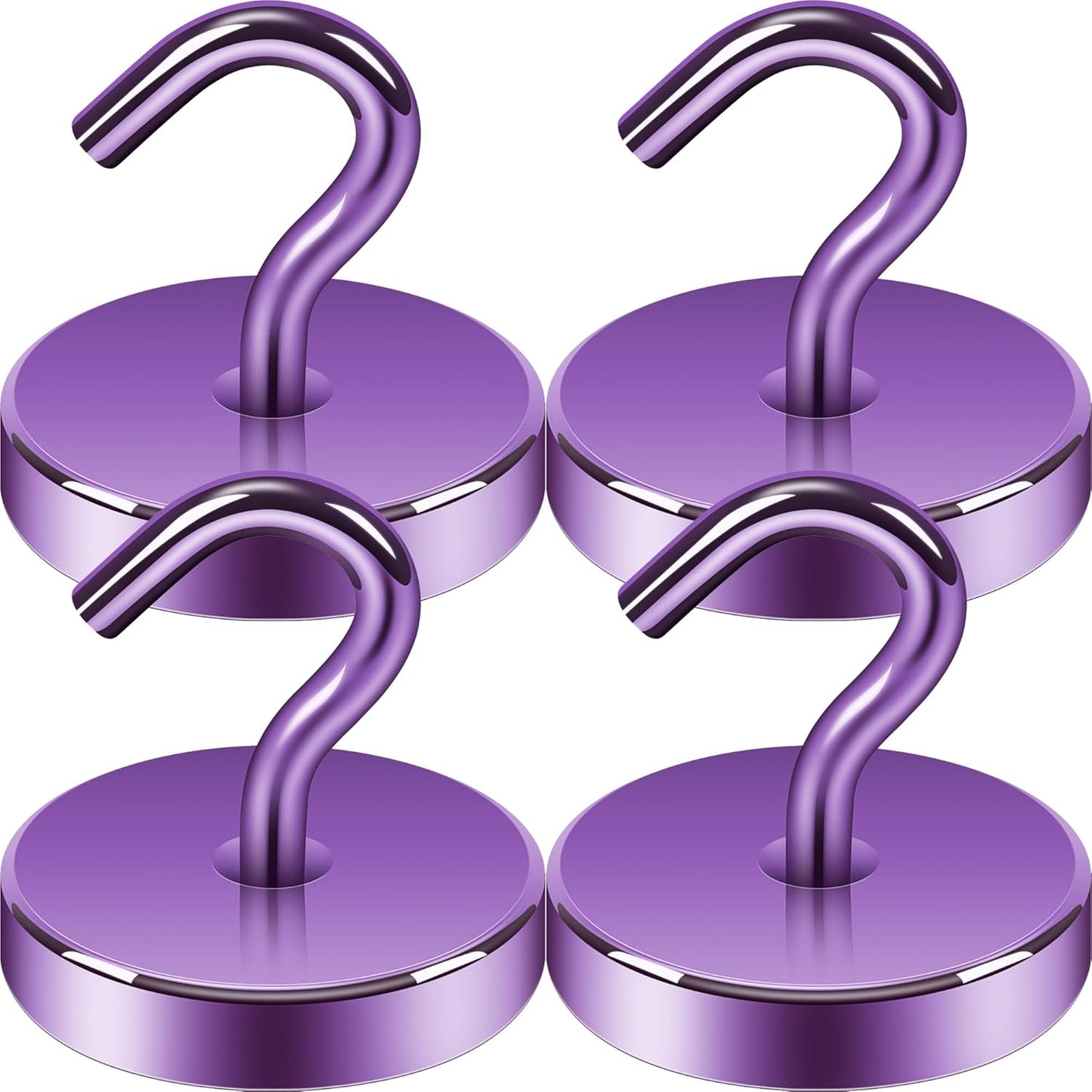 Neosmuk Magnetic Hooks, Heavy Duty 170lb Strong Magnets for Cruise Cabins, Ship Essentials, Large Metal Hooks for Hanging on Fridge(Purple,Pack of 4)