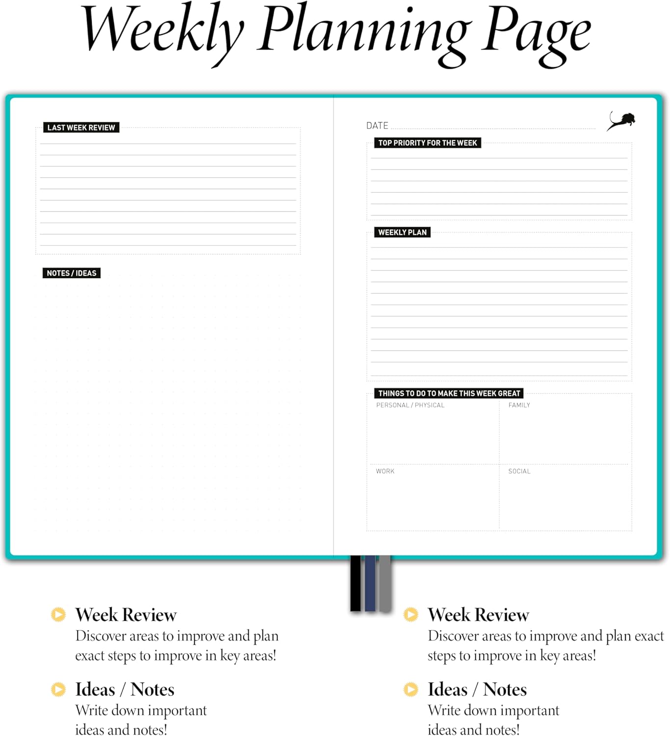 Daily Planner, Calendar and Gratitude Journal to Improve Time-Management, Productivity & Happiness | Vegan Leather Hardcover Organizer with Blank Dates, Undated 6 Months 24 Hour Agenda