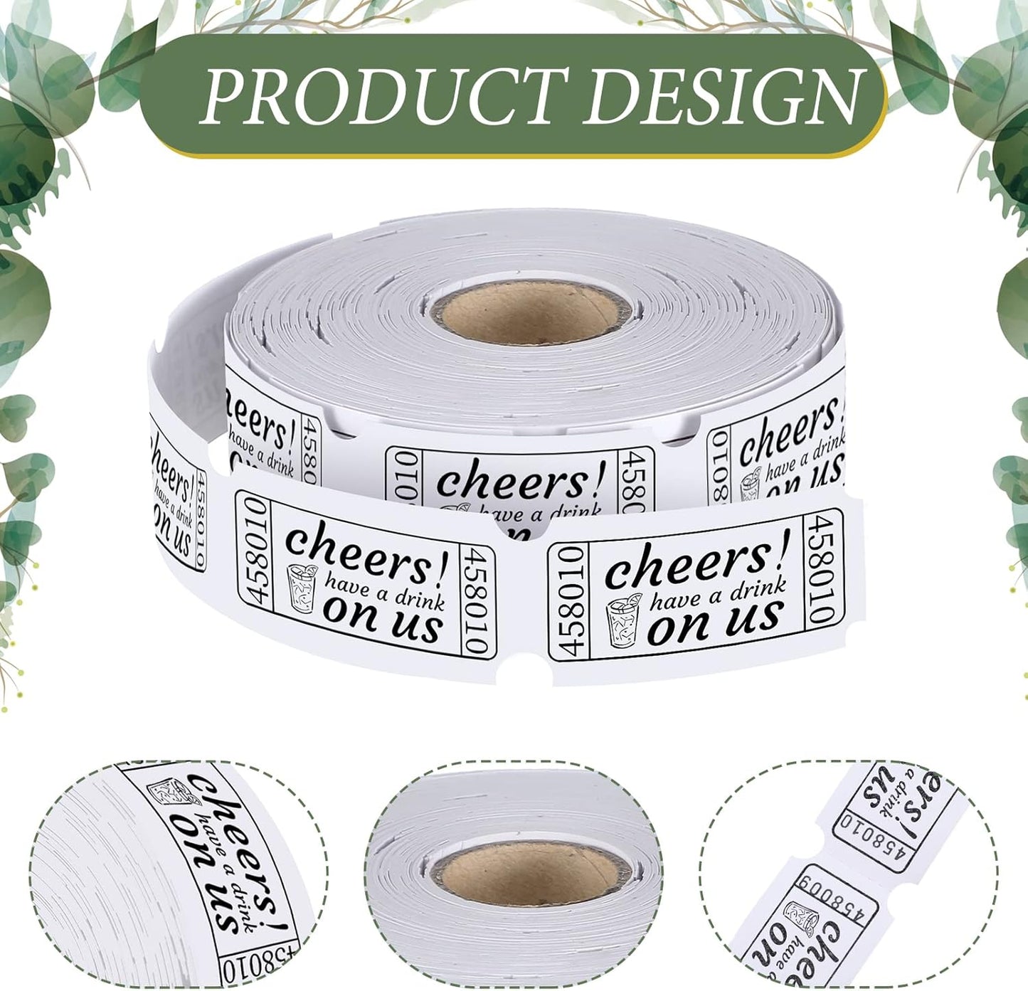 TaoBary 2 Rolls 1000 Pcs Free Drink Ticket Roll Raffle Party Tickets for Events Wedding and Parties(Wedding)