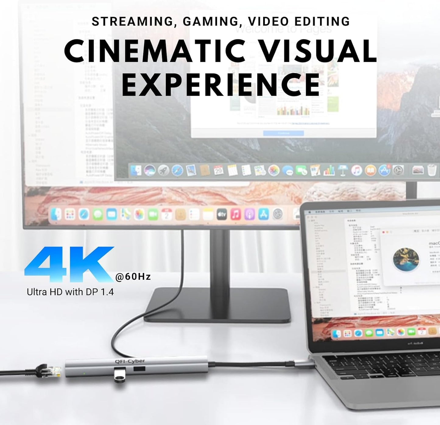 6-in-1 USB C Hub, Ethernet Multiport Adapter, USB C to HDMI Dock with 4K@60HZ HDMI, 2*USB 3.1 Gen 2, 10Gbps Data, RJ45, 100W PD for MacBook Pro/Air, Chromebook, Dell XPS, HP and More