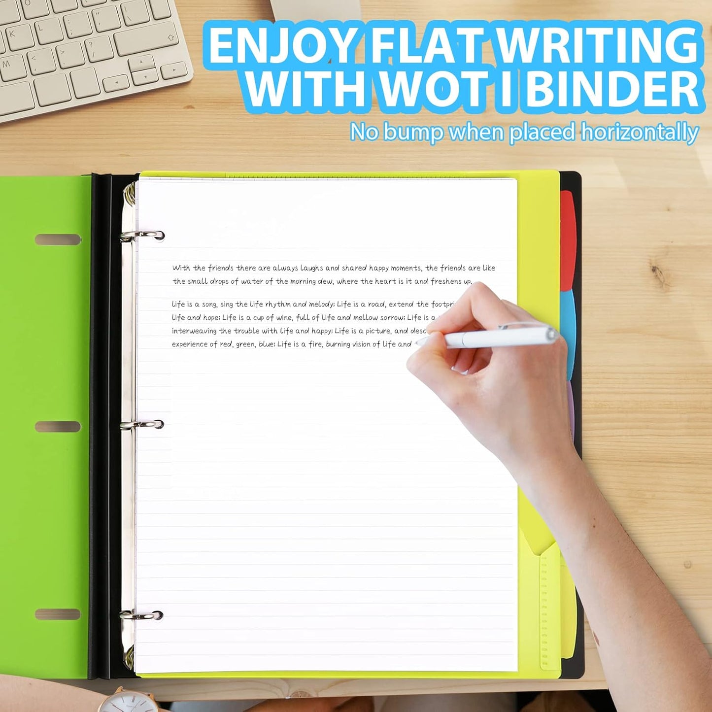 WOT I 2-Pack Telescoping 3 Ring Binder Notebooks - Customizable Cover, 5 Dividers & Pocket Folder in One Slim Organizer (60 Sheets Included), Green