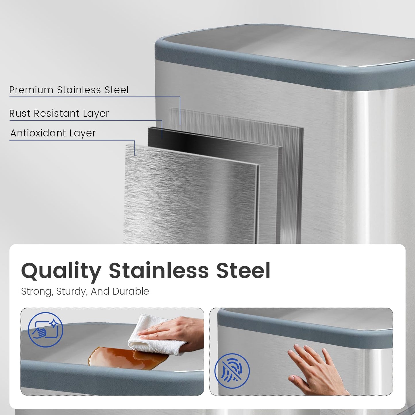 Kitchen Trash Can 16 Gallon, 2 x 30 Liters Trash and Recycle bin Combo, Dual Compartment & Soft Close Lid, Stainless Steel Trash Can, Fingerprint-Proof, 60L Pedal Recycling Bin