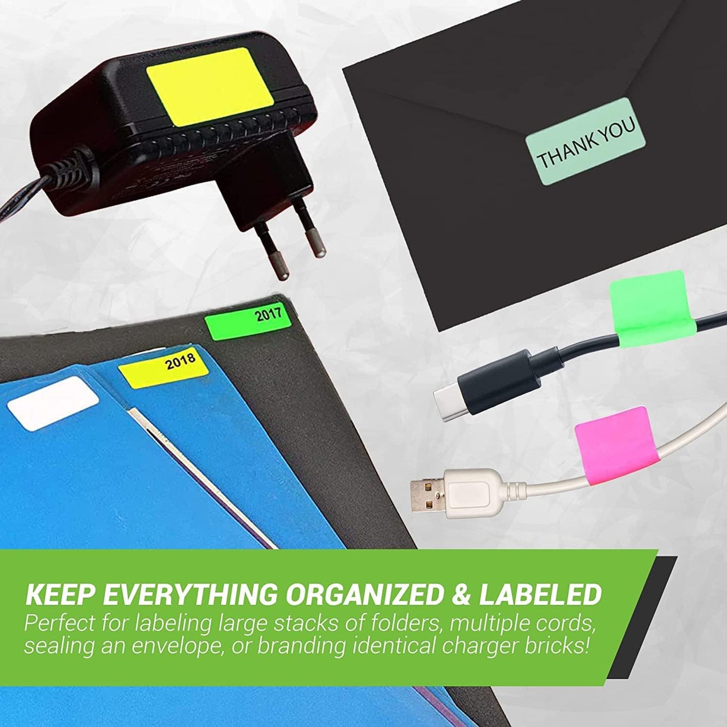 Royal Green Rectangular Color Coding Sticker Roll - Write On Labels for Folders and Organizing, 1.57" x 0.75" Stickers to Write On Name Tags for Office Supplies & Organization, 500-Pack (Neon Green)