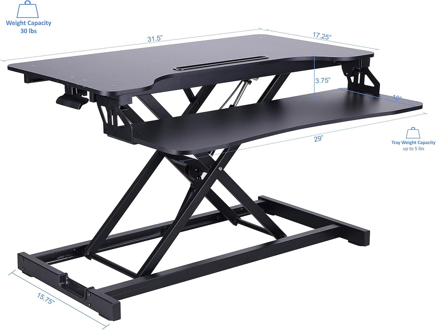 Rocelco Standing Desk Converter and Floor Mat - 31.5 Inch Sit Stand Up Dual Monitor Tabletop Riser with Tablet Mount, Height Adjustable Workstation - Deep Keyboard Tray - Black (R VADRB-MAFM)