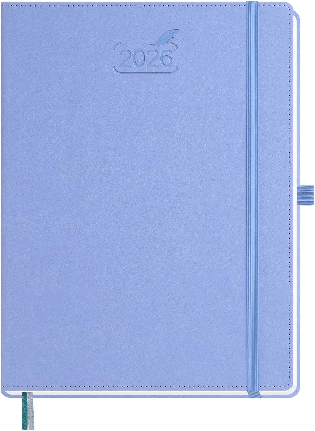 BEZEND 2026 Planner Weekly and Monthly (8.5" x 11") Daily Calendar with Half-Hourly Timeslots & Tab (Jan-Dec) Note & Expenses, Pen Holder, Inner Pocket, Vegan Leather Hardcover - Cornflower