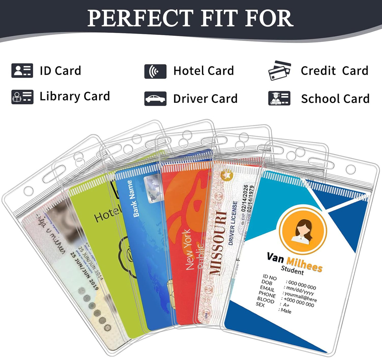 30 Pack ID Badge Holder - Vertical Badge Holder, 2.25" x 3.5" Clear Cards Holders for Lanyard, Plastic Sealable Waterproof, Name Tag Holder for Nurses, Office and School