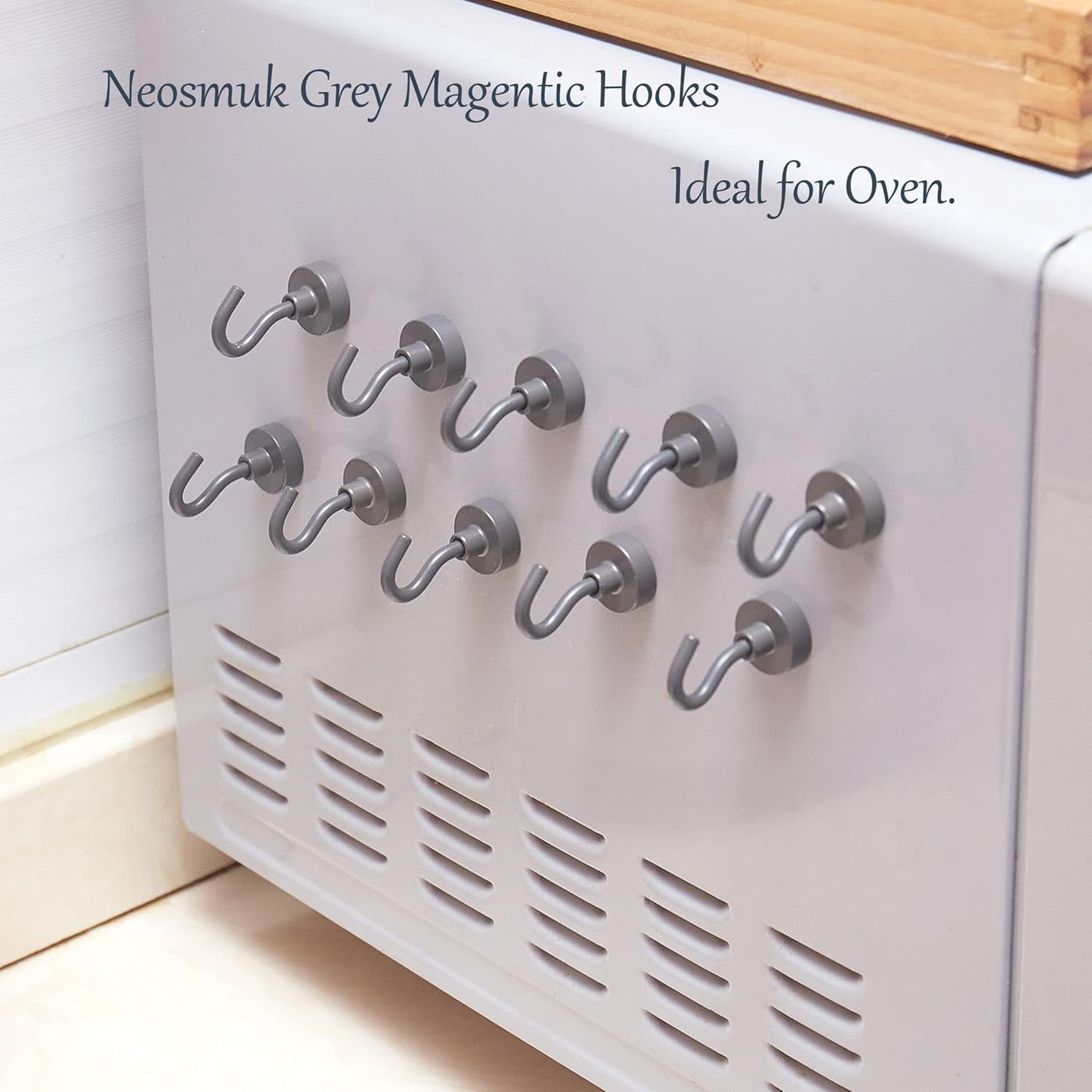Neosmuk Magnetic Hooks,30lb Heavy Duty Earth Magnets with Hook for Refrigerator, Extra Strong Cruise Hook for Hanging, Magnetic Hanger for Curtain, Grill (Grey, 4 Pack)