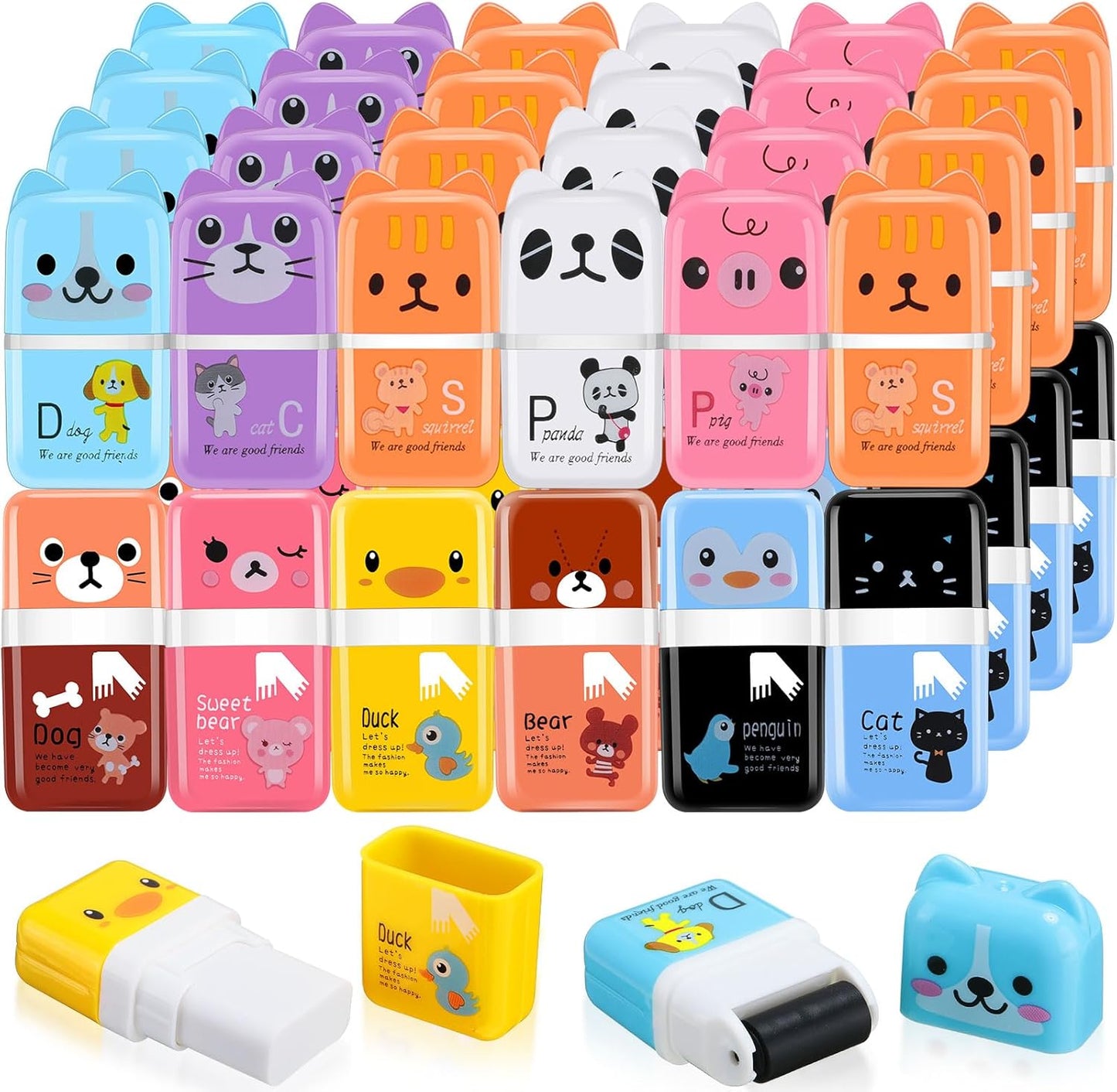 Seajan 44 Pcs Erasers for Kids Gift Bulk Cute Animal Themed Pencil Eraser with Clean up Roller for School Party Christmas Favors(Classic)