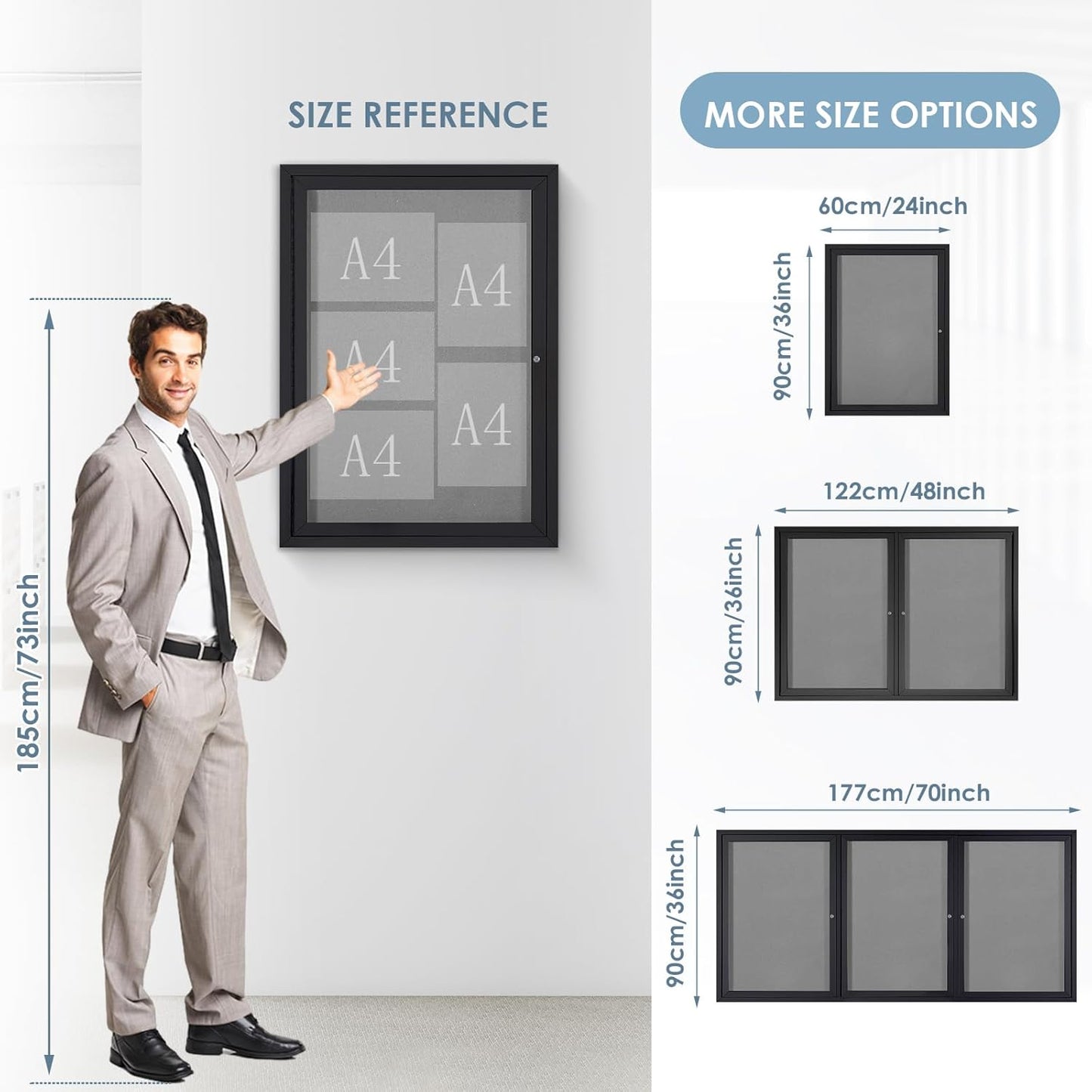 Enclosed Bulletin Board Outdoor Noticeboard with Locking Door, Weather-Resistant, Grey Felt, Black Aluminum Frame, 36 x 24 in