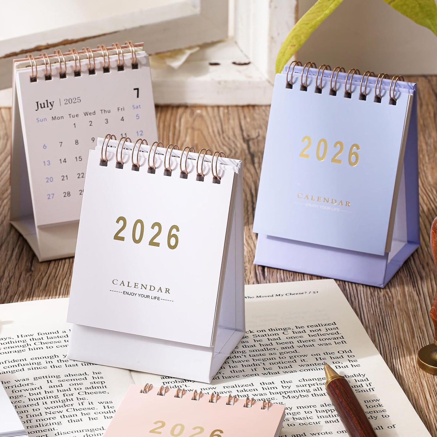 Mini Desk Calendar 2025-2026 - Runs From July 2025 until Dec 2026, 18-Month Small Desktop Calendar 250gsm Thick Paper Twin-Wire Binding for Home or Office (Purple)