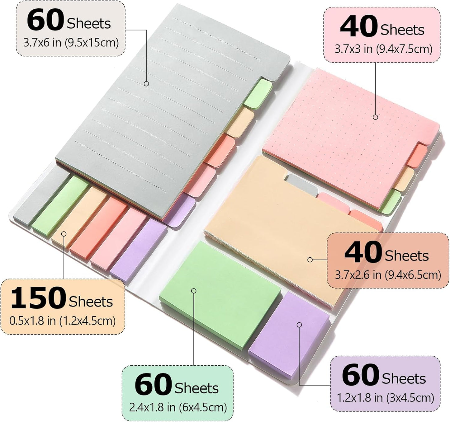 Hommie Sticky Notes Set, Divider Sticky Notes 410 Packs Planner Sticky Note Dividers Tabs for School Office Supplies, Book Notes,Bible Sticky Notes,Back to School Supplies