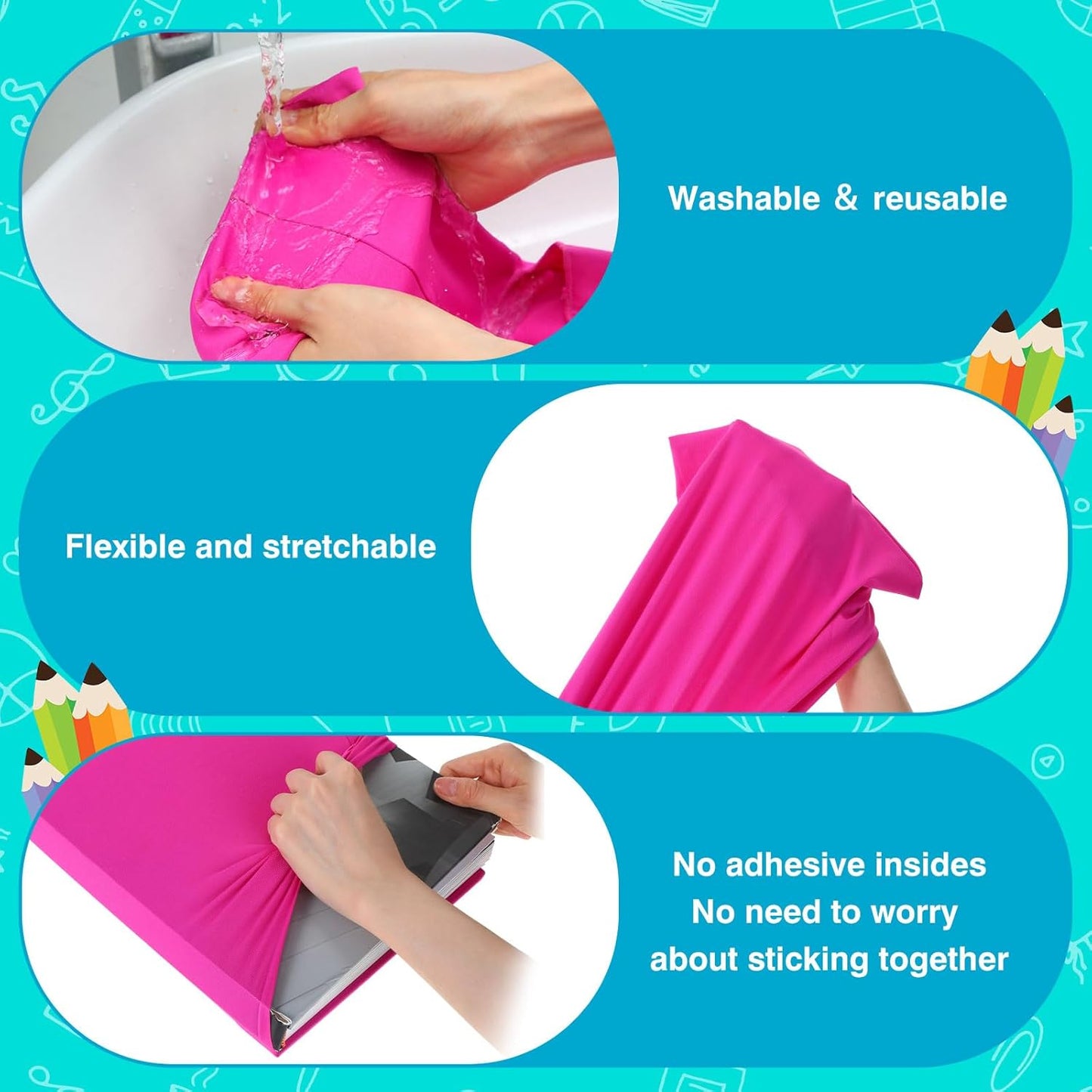 Sherr 28 Pack Stretchable Jumbo Book Sleeve Covers 14.5 x 9 Inch Stretchable Book Covers Fabric Book Cover Protector Reusable Book Cloth for Classroom Most Hardcover Book About 9 x 12 Inch