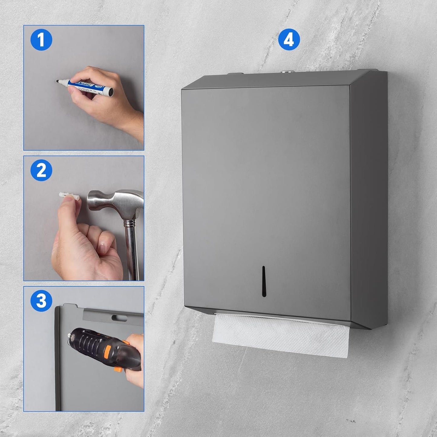 Paper Towel Dispenser Wall Mount Commercial c-fold/Multi-fold/Tri-fold, Touchless Hand Towel Dispenser with Lock(Dark Grey)