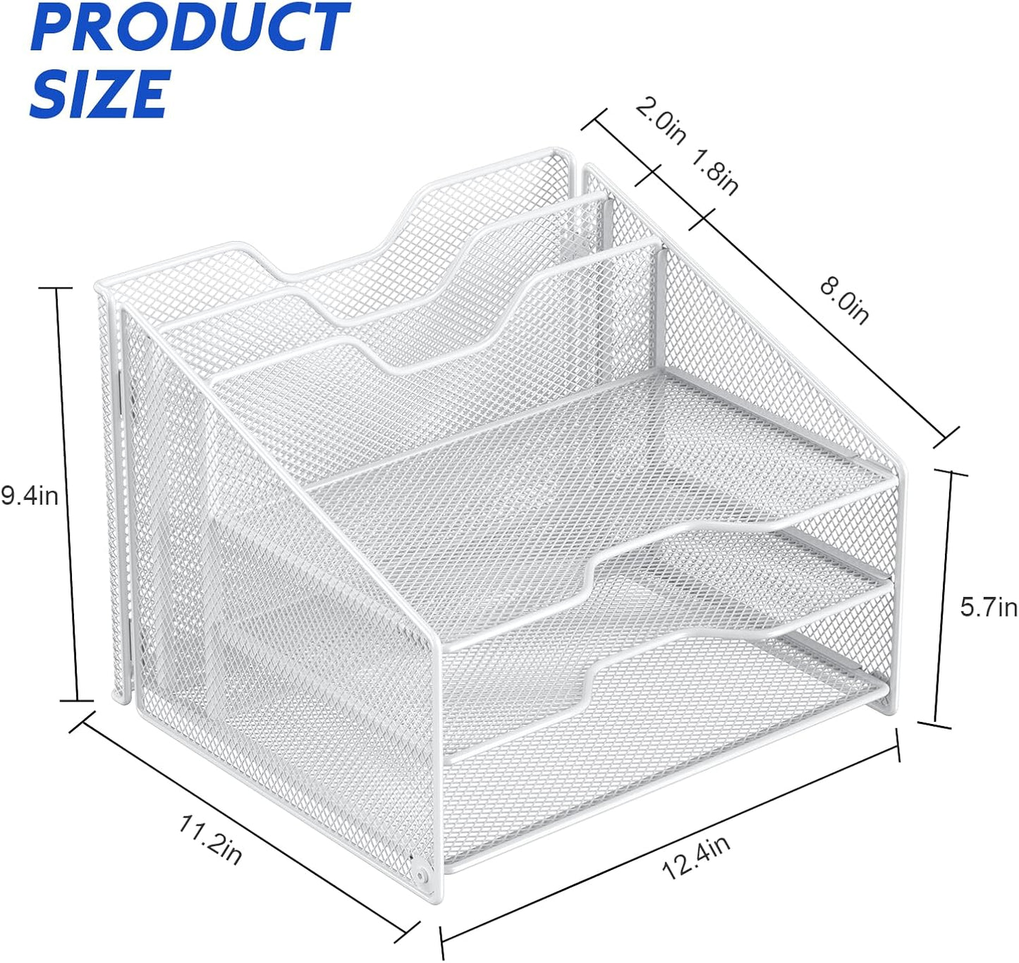 samstar White Desk File Organizer, Mesh Letter File Folder Holder with 3 Paper Trays and 2 Vertical Upright Section, for Office Supplies, Desk Accessories & Workspace, White