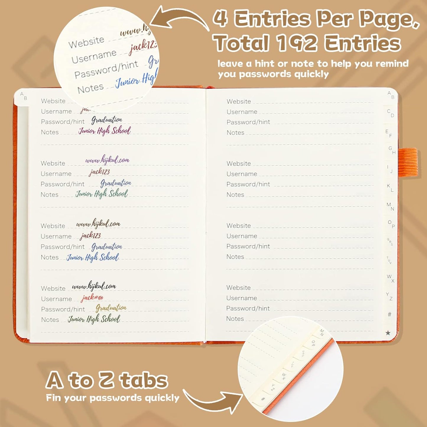 DAOFARY Password Book with Alphabetical Tabs - Small Password Keeper Book (5.6 * 4.3 in) with Inner Pocket, Hardcover Password Keeper Notebook for Log Internet Website Information (Blue Haze)