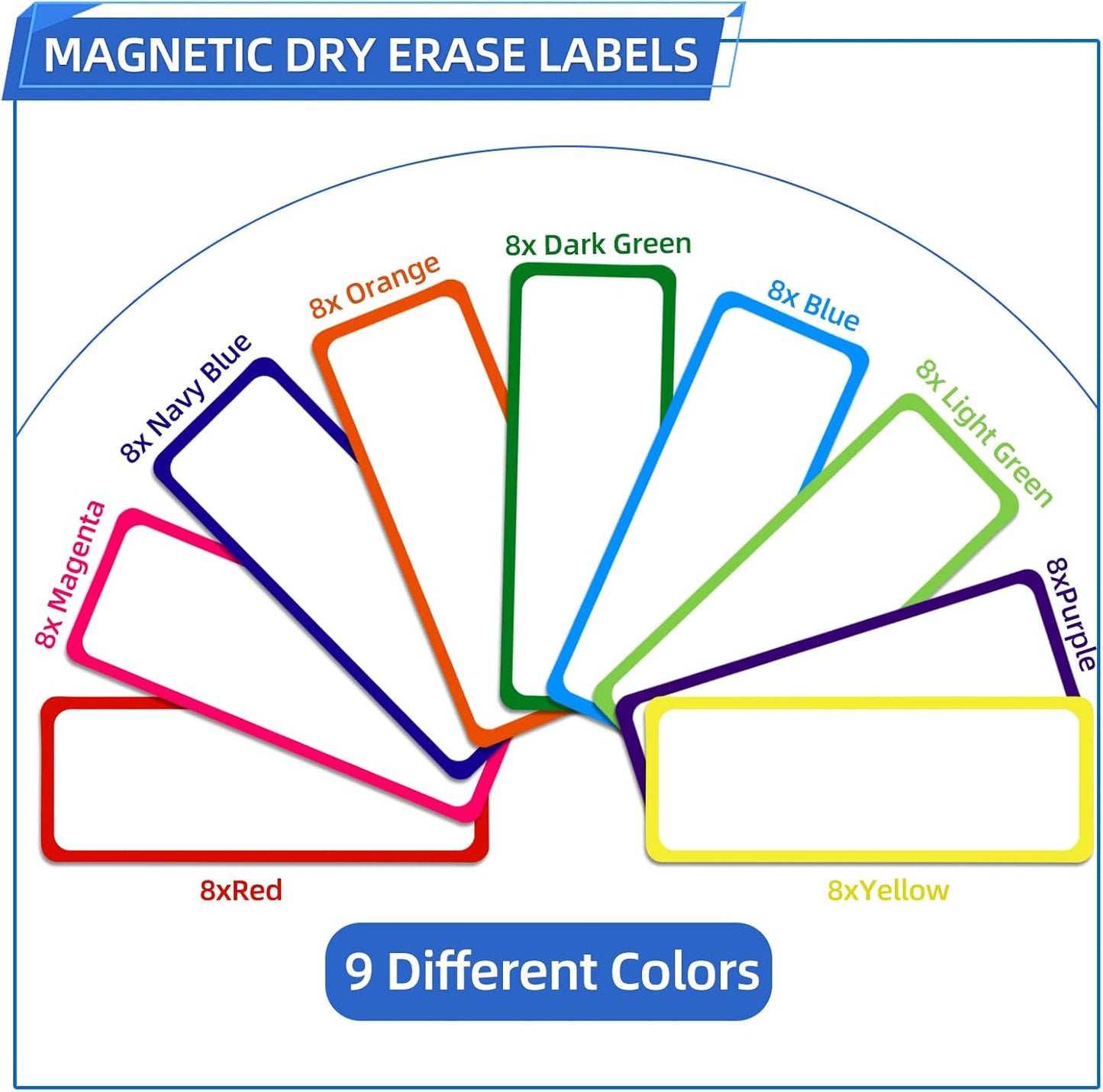 Utron 72PCS Magnetic Dry Erase Labels, 3.2"x1.2" Reusable Colorful Name Plates, Waterproof Magnetic Label Stickers for Home, Office, School, Refrigerator, Locker, White Board (9 Colors)